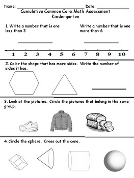 Preview of BOY Kindergarten Math Common Core Assessment