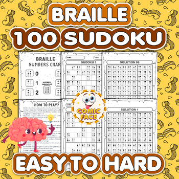 Preview of BRAILLE (Printed, Not Raised Dots) 100 Sudoku Puzzles Activities