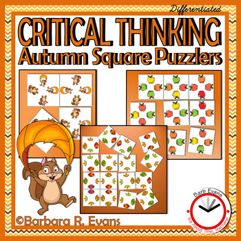 Preview of BRAIN TEASER SQUARE PUZZLES Autumn Critical Thinking Activity Logic GATE