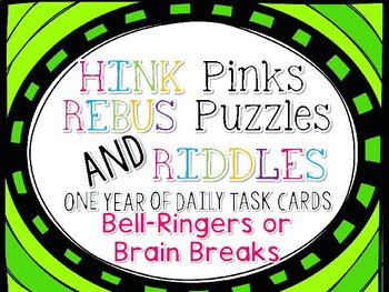 Preview of BRAIN TEASERS BUNDLE - FULL YEAR Pack, Riddles, Rebus Puzzles, AND Hink Pinks