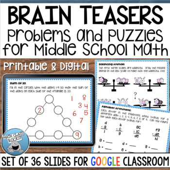 Preview of BRAIN TEASERS FOR MIDDLE SCHOOL MATH