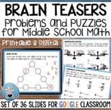 BRAIN TEASERS FOR MIDDLE SCHOOL MATH
