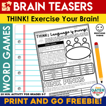 Preview of BRAIN TEASERS for Literacy Centers | Early Finishers | Morning Work | Inside Out