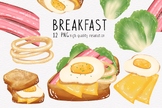 BREAKFAST : Cute Food Clipart set Instant Download PNG File.