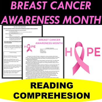 Preview of BREAST CANCER AWARENESS MONTH WEEK OCTOBER NO PREP PRINTABLES READING PASSAGE