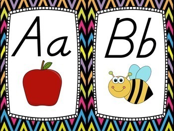 BRIGHT Alphabet Posters, Cards, & Bunting Set {D' Nealian style}