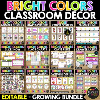 Preview of BRIGHT Colors Classroom Decor BUNDLE | Management | Organization | Posters