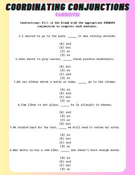 Coordinating Conjunctions (FANBOYS) Worksheet for 4th - 8th Grade