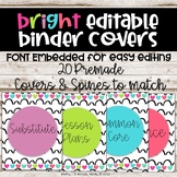 BRIGHT Editable Binder Covers & Spines- Easy Print & Prema