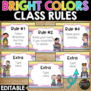 Preview of BRIGHT Editable Rule Posters and Signs for Classroom Management Rules