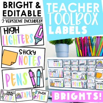 Preview of Teacher Toolbox Labels with Pictures- Bright & Editable