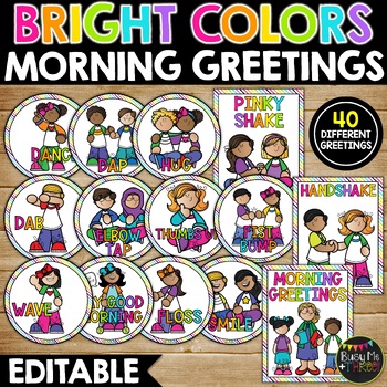 Preview of BRIGHT Morning Greeting Signs | Editable | Classroom Greetings | Rainbow