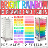 BRIGHT RAINBOW 10 Drawer Cart Labels - EDITABLE