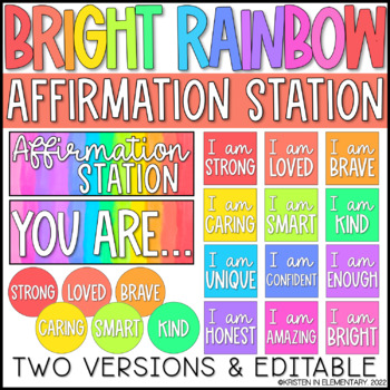 BRIGHT RAINBOW Affirmation Station - EDITABLE by Kristen in Elementary