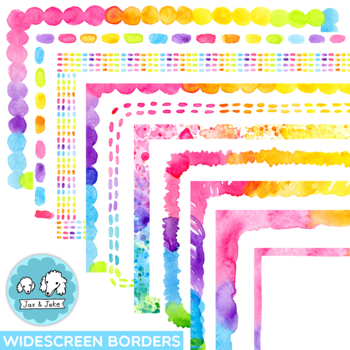 Preview of BRIGHT Rainbow Watercolor Clipart SLIDE Borders - Summer Google Slides Templates