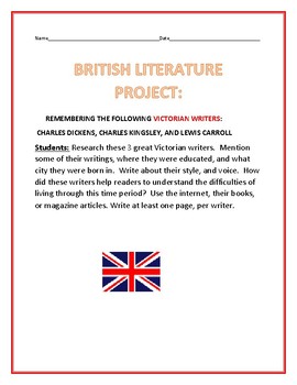 Preview of BRITISH LITERATURE PROJECT: VICTORIAN WRITERS