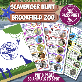 Preview of BROOKFIELD ZOO Passport Game Chicago -SCAVENGER HUNT - ZOO DIPLOMA