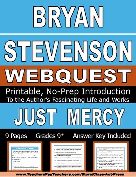 Preview of BRYAN STEVENSON Webquest: Printable Worksheets for the Famous American Author