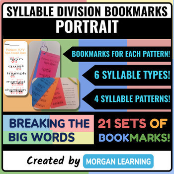 Preview of BTBW Syllable Division Bookmarks- 4 Sets! 4 Patterns! 6 Types! Portrait View