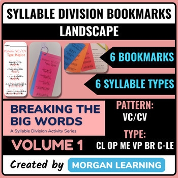 Preview of BTBW Syllable Division Bookmarks - Set 1 VC/CV Pattern (All Types) Landscape