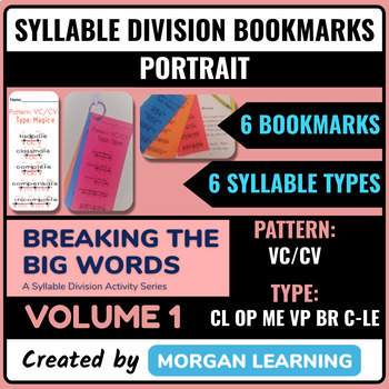 Preview of BTBW Syllable Division Bookmarks-Set 1 VC/CV Pattern (All Types) Portrait