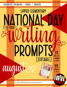 Preview of BTS 90+ AUGUST Text-Based No-Prep EON WRITING Prompts  EDITABLE PPT Gr. 4 5 6