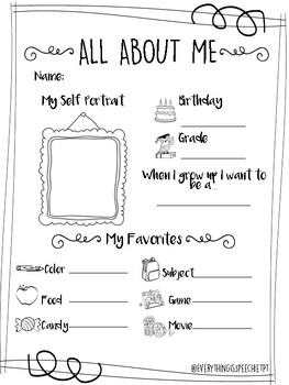 Preview of FREEBIE Back to School- ALL ABOUT ME