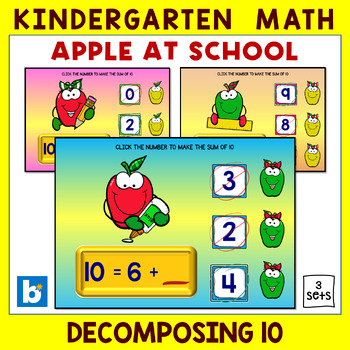 Preview of BTS Decomposing 10 Math Boom Cards - Apple At School