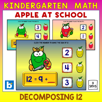 Preview of BTS Decomposing 12 Math Boom Cards - Apple At School