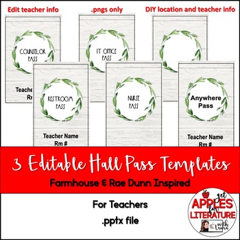 Preview of BTS Farmhouse Rae Dunn Editable Hall Pass Templates