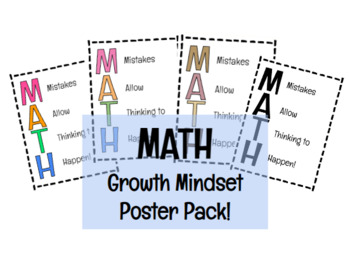 Preview of BTS Math Growth Mindset Poster Pack- Dashed Border