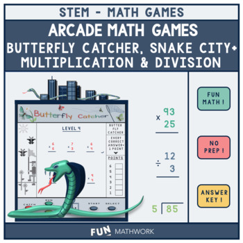 Preview of BTS STEM Arcade Math Game Butterfly Catcher Snake City (Multiplication& Division