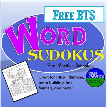 Preview of Free Back To School Word Sudoku Puzzles for Middle School