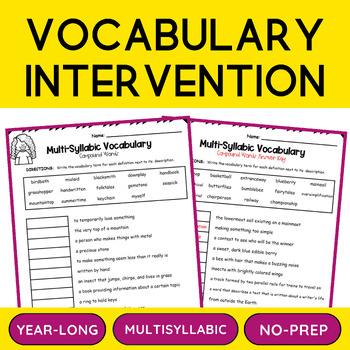 Preview of Multisyllabic Word Lists Worksheets - Vocabulary Intervention