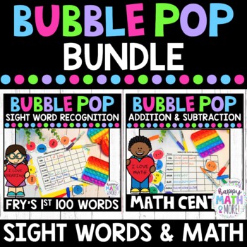 Preview of Bubble Pop Addition Subtraction And Sight Word Center Activity Bundle