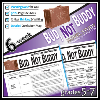 Preview of BUD, NOT BUDDY Unit Plan Lesson BUNDLE Curtis Novel Study Activities, Quizzes