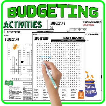 Preview of BUDGETING & Finance Fun Worksheets, Puzzle,Wordsearch & Crosswords