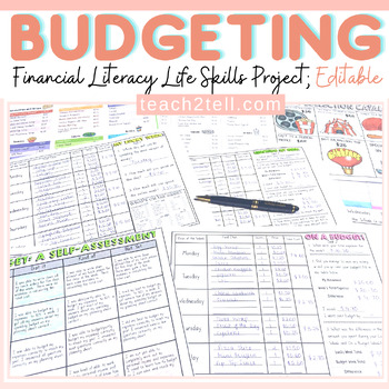 Preview of Budgeting Worksheets Financial Literacy Project Life Skills Practice Editable