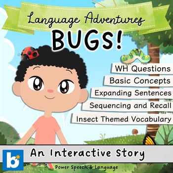 Preview of BUGS, Boom Cards Speech Therapy, Spring Activities, Insects, Spring Reading