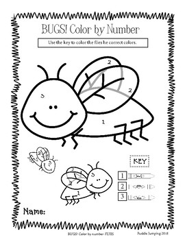 BUGS! Color By Number for Preschool and Kindergarten by Puddle Jumping