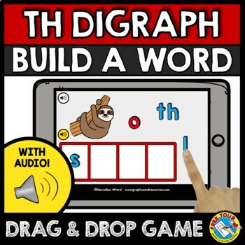 Preview of BUILD CONSONANT DIGRAPH TH WORD WORK ACTIVITY BOOM CARDS CENTER DIGITAL GAME