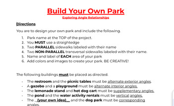 Preview of BUILD YOUR OWN PARK - Angle Relationships w. transversal lines Project