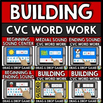 Preview of BUILDING CVC WORD WORK BOOM CARDS DIGITAL GAMES KINDERGARTEN 1ST GRADE BUNDLE