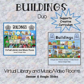 Preview of BUILDINGS Duo Virtual Library & Music/Video Room - SEESAW & Google Slides