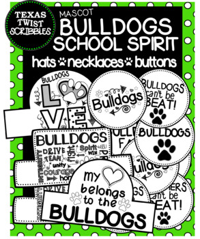 Preview of BULLDOGS SCHOOL SPIRIT HATS NECKLACES BUTTONS {Texas Twist Scribbles}