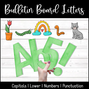 Preview of BULLETIN BOARD LETTER KIT | Spring Green Watercolor | Font Clipart
