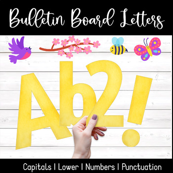 Preview of BULLETIN BOARD LETTER KIT | Spring Yellow Watercolor| Font Clipart
