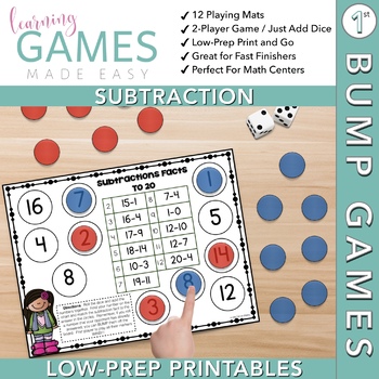 Teacher Created Math Center Educational Learning Resource Game Subtraction Facts 