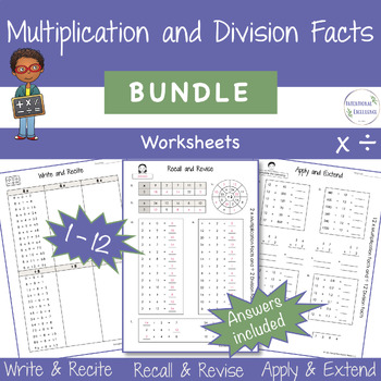 Preview of WORKSHEETS BUNDLE Basic Multiplication Division Facts 1 - 12 Times Tables Math