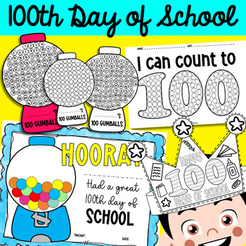 Preview of BUNDLE! 100th Day of School Math Activities Certificates Writing Crafts Crowns..